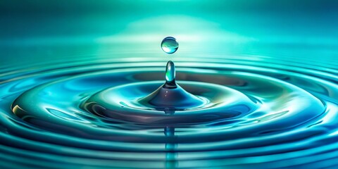 Water Drop Creating Ripples on Smooth Turquoise Surface in Nature