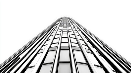Abstract skyscraper perspective with endless linear symmetry in black and white creating a futuristic urban depth effect in high resolution architectural digital visualization