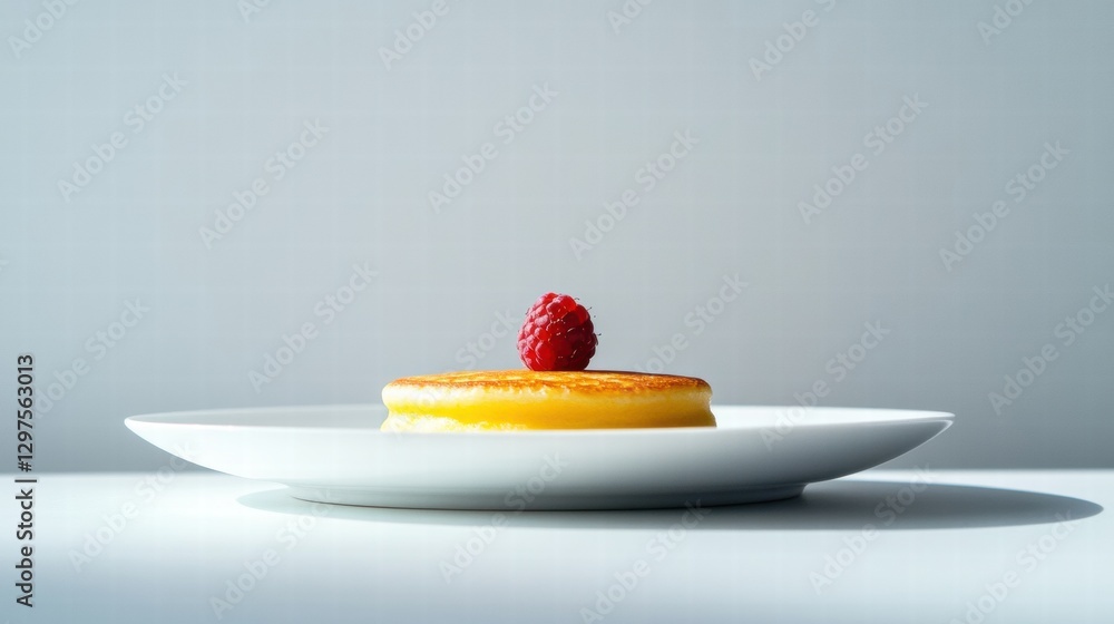 Aufkleber delicate dessert featuring a smooth custard topped with a fresh raspberry on a white plate against m