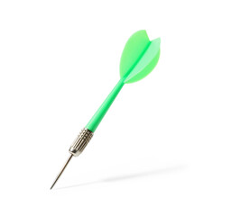 One green dart arrow in air isolated on white