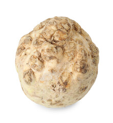Naklejka premium One fresh celery root isolated on white, above view