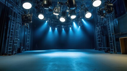 Empty Theater Stage with Spotlight Lighting Ready for Performance