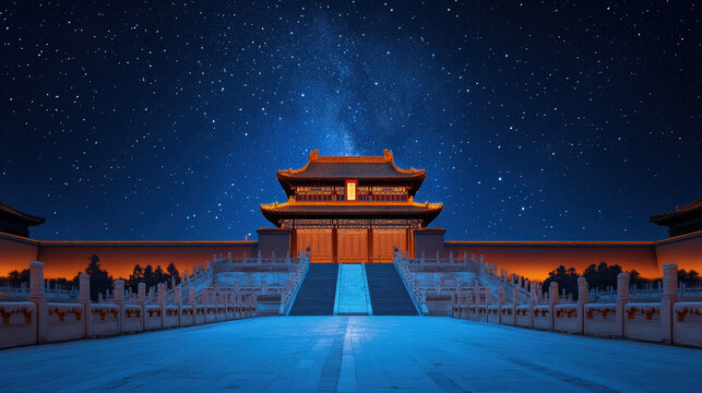Ancient Chinese Palace Architecture at Night
