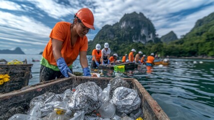 Ocean Cleanup  Volunteers Removing Plastic Waste from Bay