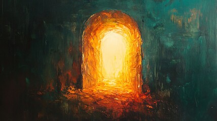 Fototapeta premium Illuminated Passage A Glowing Archway to Hope and Enlightenment