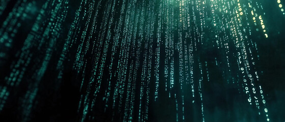 Vertical green data streams in matrix style against dark background symbolizing information flow

