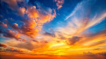 Fototapeta premium Vibrant Sunset Sky with Colorful Clouds and Golden Horizon View