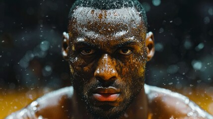 Obraz premium Intense Basketball Player Portrait Sweat Focus Determination