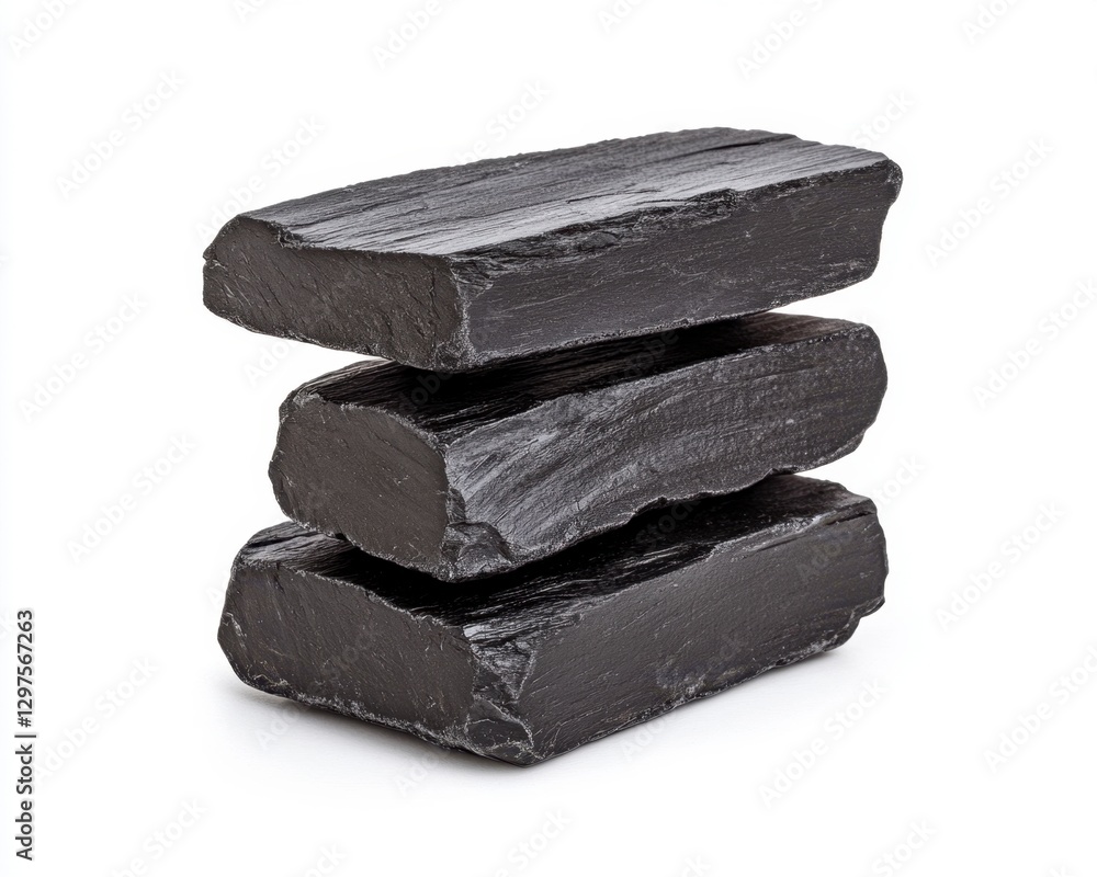 Poster three dark gray rectangular blocks stacked on a white background. the blocks have a rough, textured 