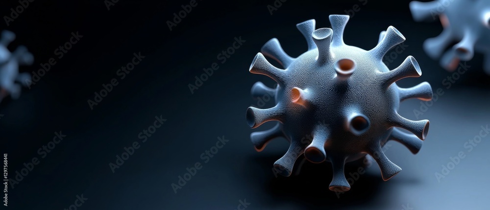 Poster understanding the structure of a virus under microscopic view showcasing unique features in a dark e