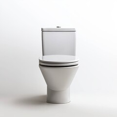 Front view of a modern, minimalistic white toilet against a plain background, showcasing functional design and cleanliness.