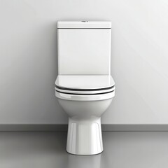 Front view of a modern, sleek white toilet against a plain wall, showcasing a minimalist design ideal for contemporary bathrooms.
