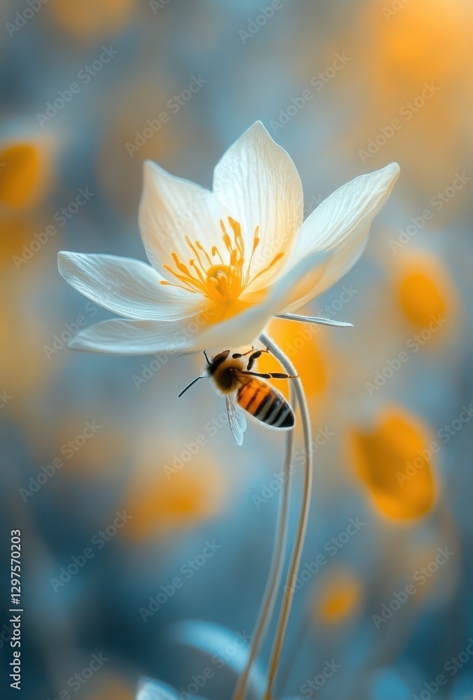 Aufkleber tranquil scene of a blooming flower with a busy bee collecting nectar in a serene natural setting wi