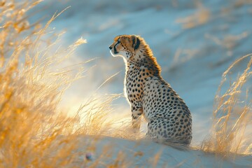 Fototapeta premium Cheetah Walking Across Sand Dunes. 