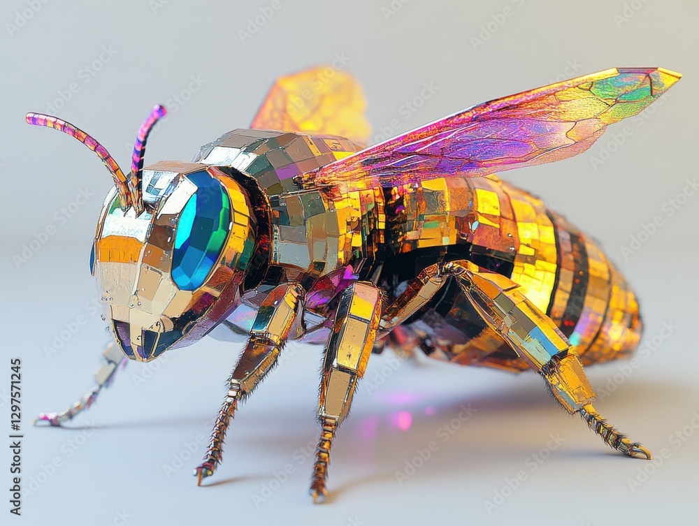 Poster vibrant metallic insect reflection of nature with colorful highlights and intricate details in artis