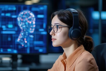 Student Practicing Foreign Language with AI Technology Assistance