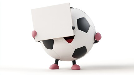 Cartoon character ball smiling on the stadium grass is stunning with empty board background of stadium audience and plain background has competitive message