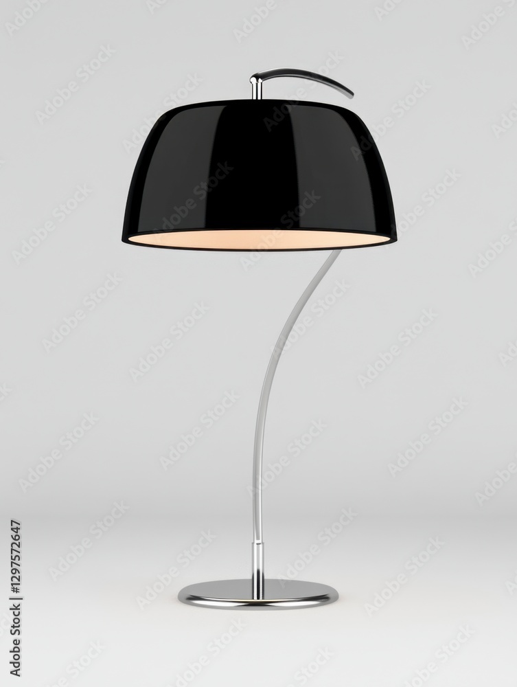 Aufkleber sleek black table lamp with a curved chrome base and a domed shade, illuminated from within, set aga