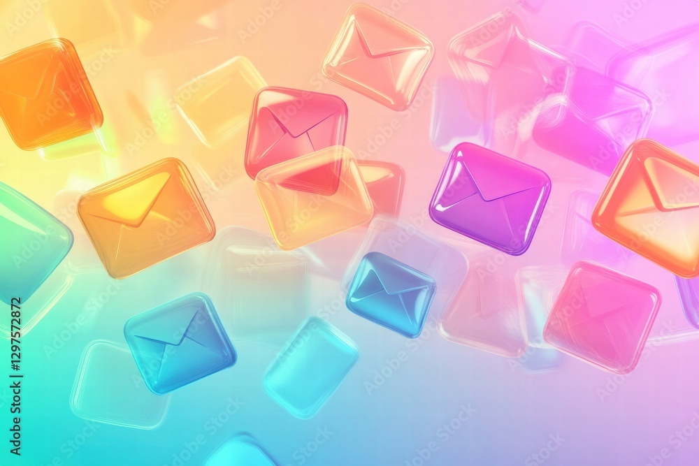 Aufkleber Colorful envelopes floating on a vibrant background create a joyful atmosphere. Generative AI