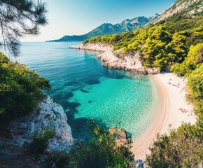 Obraz premium Relaxing summer day at a hidden beach coastal paradise photography serenity aerial view natural beauty