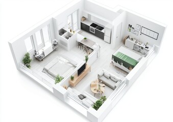 Modern Studio Apartment Floor Plan, Minimalist Design, Open Concept