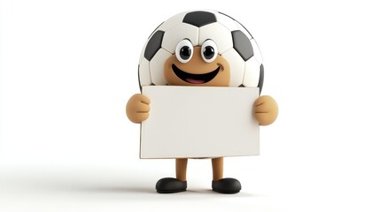 Cartoon character ball smiling on the stadium grass is stunning with empty board background of stadium audience and plain background has competitive message