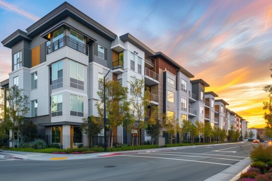 Exterior View of Modern Apartment Building Offering Luxury Rentals in Silicon Valley