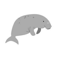 Dugong cartoon clipart. Cute sea cow or dugong vector illustration. Animal in flat style. Sea animals concept isolated on white background