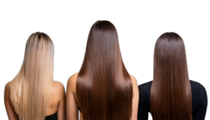 Group of women with straight long brown hair from back view
