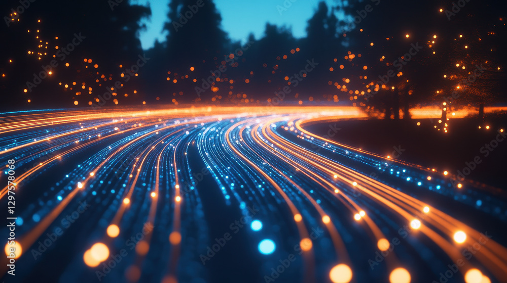 Poster abstract background of light trails from digital data transfer and connection technology