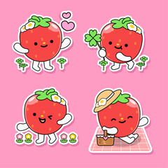 귀여운 딸기 캐릭터 일러스트 세트
