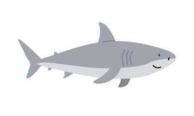 Great white shark cartoon clipart. Cute great white shark (Carcharodon carcharias) vector illustration. Animal in flat style. Sea animals concept isolated on white background