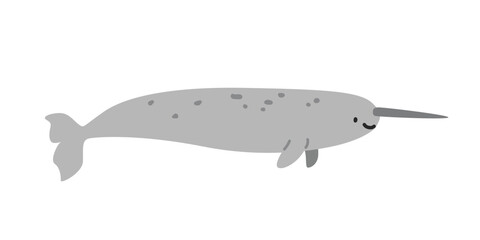 Narwhal cartoon clipart. Cute manatee vector illustration. Animal in flat style. Sea animals concept isolated on white background © Vinh