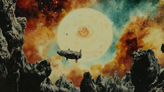 Spaceship Journey Through Nebula