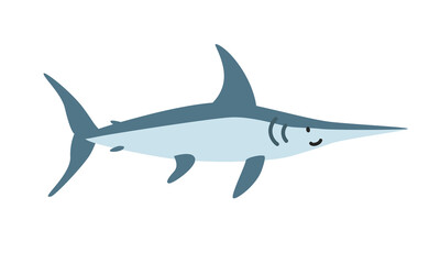 Fototapeta premium Swordfish cartoon clipart. Cute swordfish (Xiphias gladius) vector illustration. Animal in flat style. Sea animals concept isolated on white background
