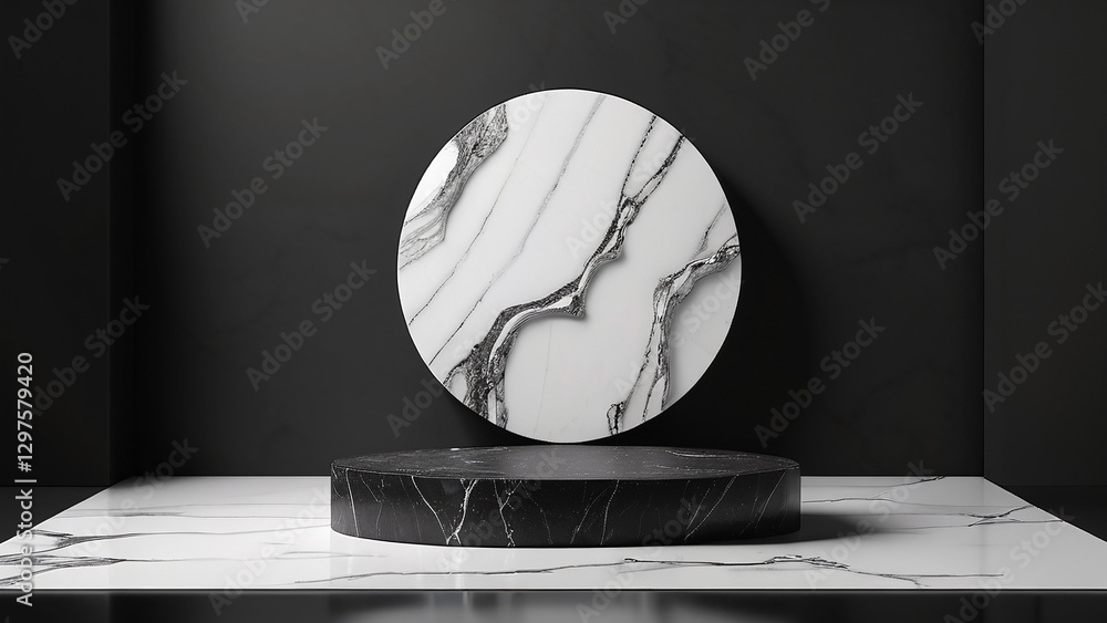 Aufkleber elegant marble display with round and circular geometry in dark setting