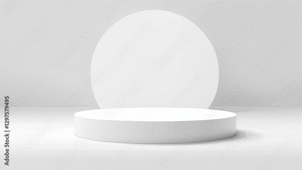 Poster minimalist display platform with circular backdrop for showcase