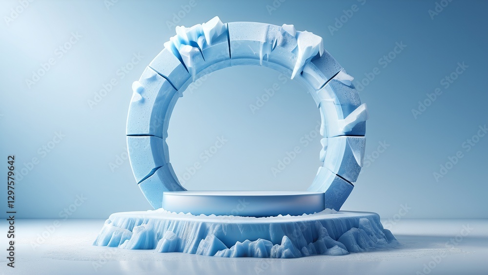 Poster abstract ice structure with circular frame and mountain peaks