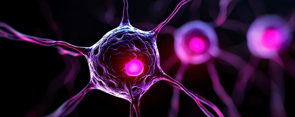 Brain Cells Glowing Neural Network Communication Neuroscience Research Microscopic Imaging