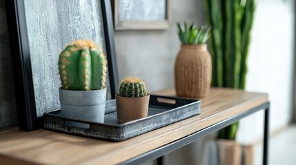 Stylish Cactus Decor on Modern Console Table