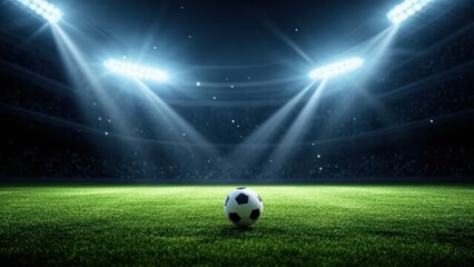 Fototapeta premium Night Football Game: Soccer Ball Under Stadium Lights