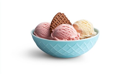 Three Scoops of Ice Cream in a Light Blue Bowl