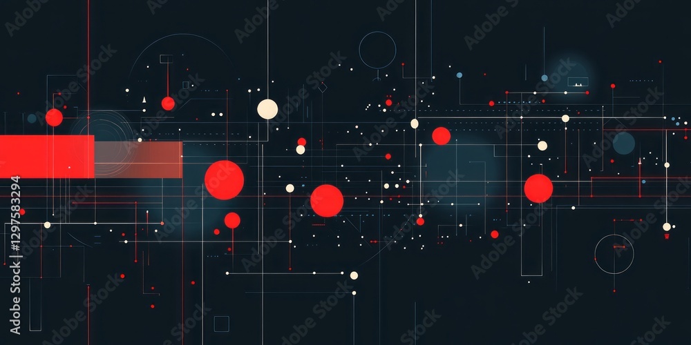 Poster abstract network with red and white circles and lines