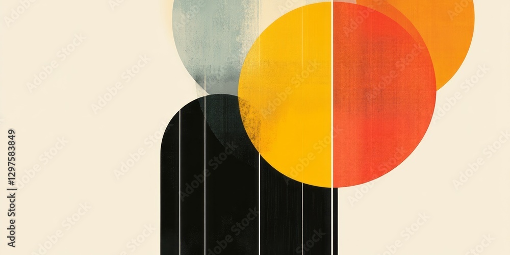 Poster abstract geometric composition featuring overlapping circles and vertical lines