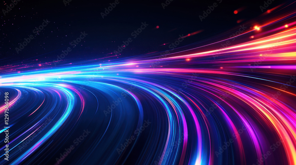 Poster abstract background with colorful light streaks on a dark backdrop