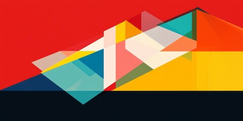 Abstract geometric composition featuring various triangles and bold colors