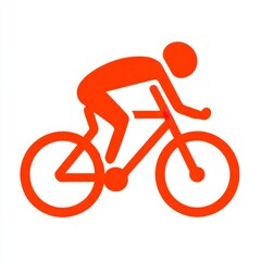 Simple orange pictogram of a cyclist riding a bicycle on a white background. The image is minimalist and flat