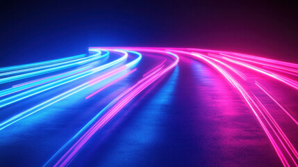 Abstract background with colorful light trails on the road, a concept of speed and motion