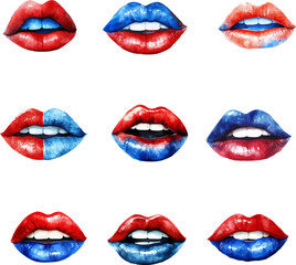 Obraz premium Red and blue lips on white background 