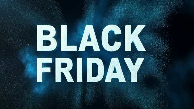 "BLACK FRIDAY" writing on a black backdrop with smoke clouds, a colorful and striking advertising design